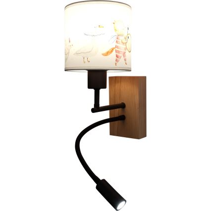 Brilagi - LED flexibele wandlamp voor kinderen BOBO WOOD 1xE27/25W/230V + LED/3W eiken/zwart/wit/diertjes