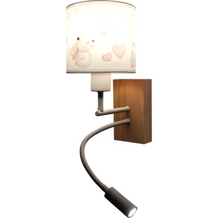 Brilagi - LED flexibele kinderwandlamp BOBO WOOD 1xE27/25W/230V + LED/3W eiken/wit/crème/konijntjes