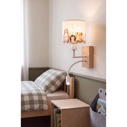 Brilagi - LED flexibele wandlamp voor kinderen BOBO WOOD 1xE27/25W/230V + LED/3W eik/wit/diertjes