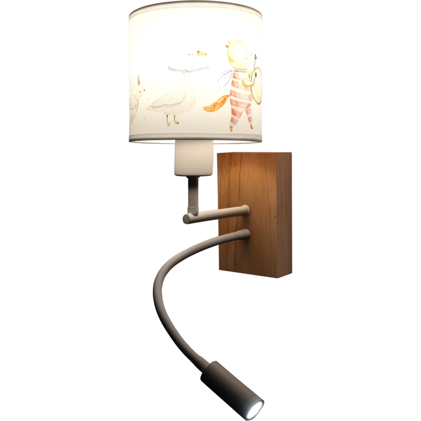 Brilagi - LED flexibele kinderwandlamp BOBO WOOD 1xE27/25W/230V + LED/3W eik/wit/diermotieven