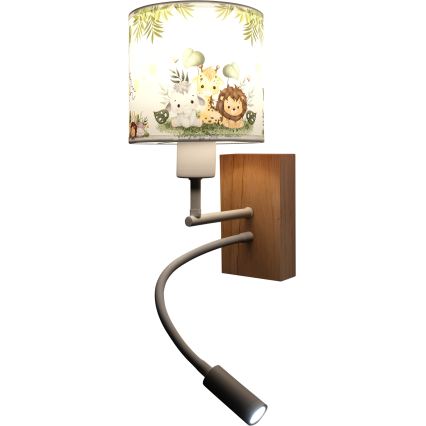 Brilagi - LED flexibele wandlamp voor kinderen BOBO WOOD 1xE27/25W/230V + LED/3W eik/wit/groen/jungle