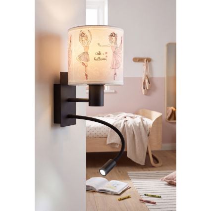 BRILAGI - Lampe murale LED flexible pour enfants BOBO 1xE27/25W/230V + LED/3W noir/blanc/rose/chaussons de ballet