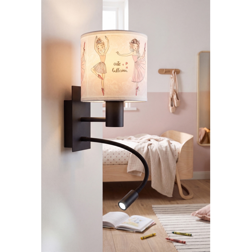 BRILAGI - Lampe murale LED flexible pour enfants BOBO 1xE27/25W/230V + LED/3W noir/blanc/rose/chaussons de ballet