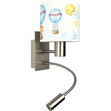 Brilagi - LED flexibele kinderwandlamp BOBO 1xE27/25W/230V + LED/3W mat chroom/wit/dieren