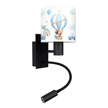Brilagi - LED flexibele kinderwandlamp BOBO 1xE27/25W/230V + LED/3W zwart/wit/blauw/beertjes
