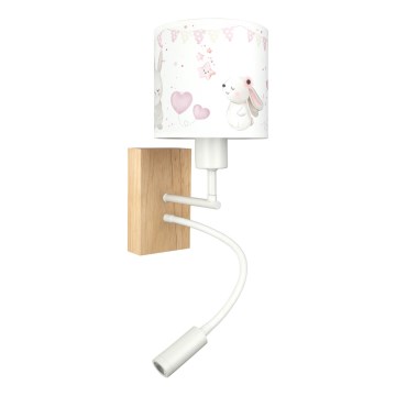 Brilagi - LED flexibele kinderwandlamp BOBO WOOD 1xE27/25W/230V + LED/3W eiken/wit/crème/konijntjes
