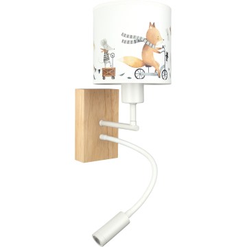 Brilagi - LED flexibele kinderwandlamp BOBO WOOD 1xE27/25W/230V + LED/3W eiken/wit/dierenprint