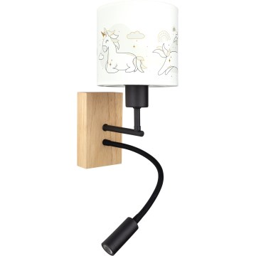Brilagi - LED flexibele kinderwandlamp BOBO WOOD 1xE27/25W/230V + LED/3W eiken/zwart/wit/eenhoorns