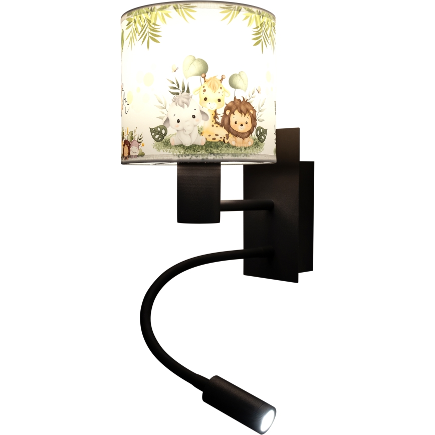 Brilagi - flexibele LED-kinderwandlamp BOBO 1xE27/25W/230V + LED/3W zwart/wit/groen/jungle