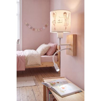 Brilagi - LED flexibele wandlamp voor kinderen BOBO WOOD 1xE27/25W/230V + LED/3W eik/wit/roze/balletschoenen