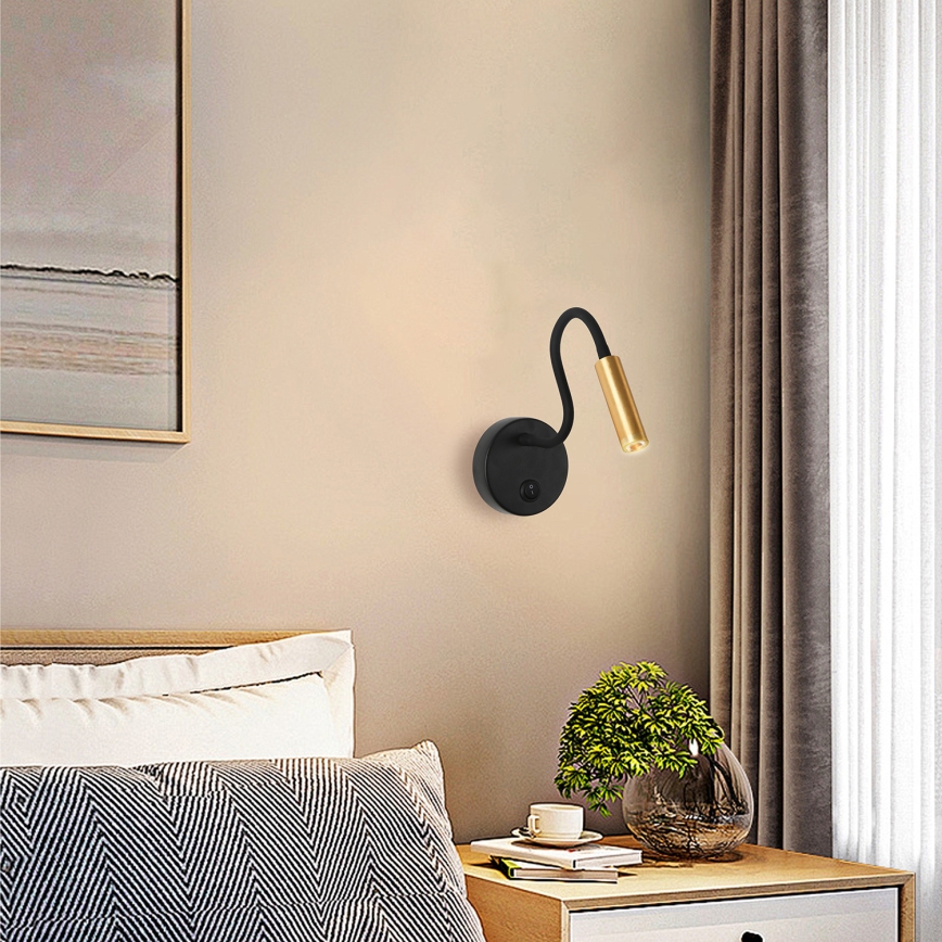 Brilagi - LED Flexibele wandlamp MAYA LED/3W/230V 4000K zwart/goud