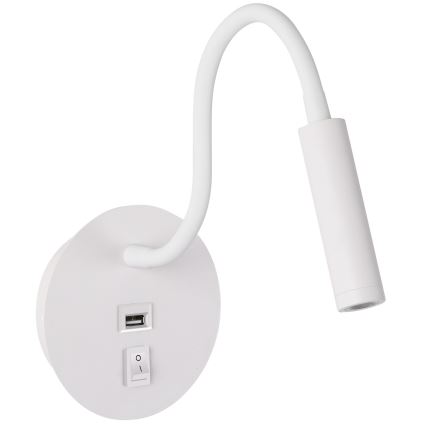 Brilagi - LED Flexibele wandlamp met USB-poort MAYA LED/3W/230V 4000K wit