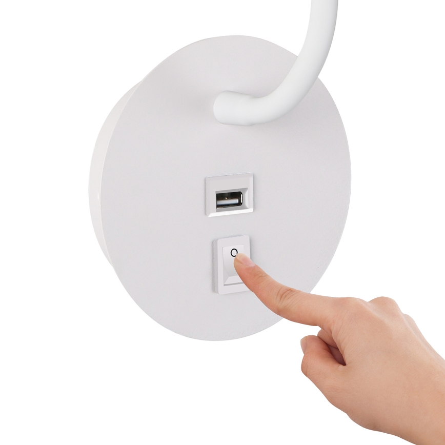 Brilagi - LED Flexibele wandlamp met USB-poort MAYA LED/3W/230V 4000K wit