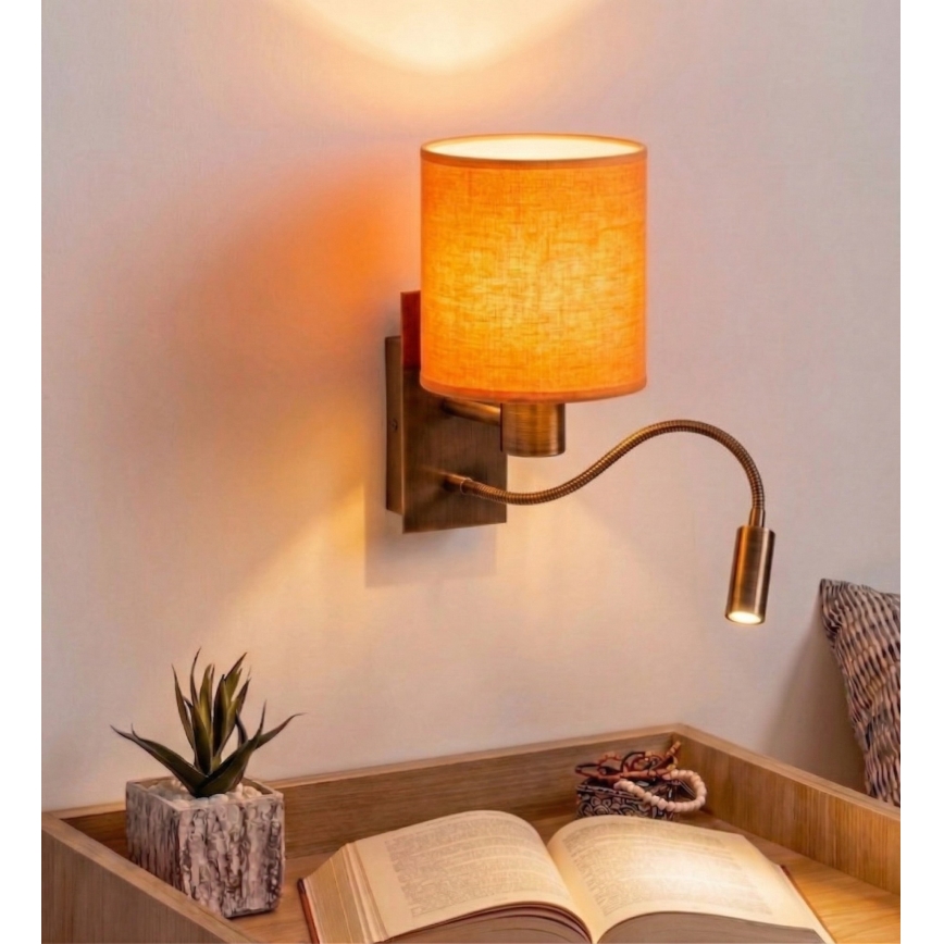Brilagi - LED flexibele wandlamp NUBILA 1xE27/25W/230V + LED/3W messing/oranje