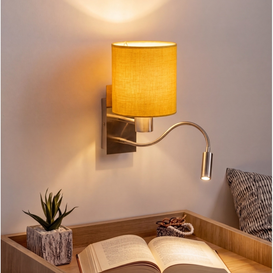 Brilagi - LED flexibele wandlamp NUBILA 1xE27/25W/230V + LED/3W mat chroom/geel