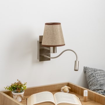 Brilagi - LED Flexibele wandlamp NUBILA 1xE27/25W/230V + LED/3W mat chroom/bruin