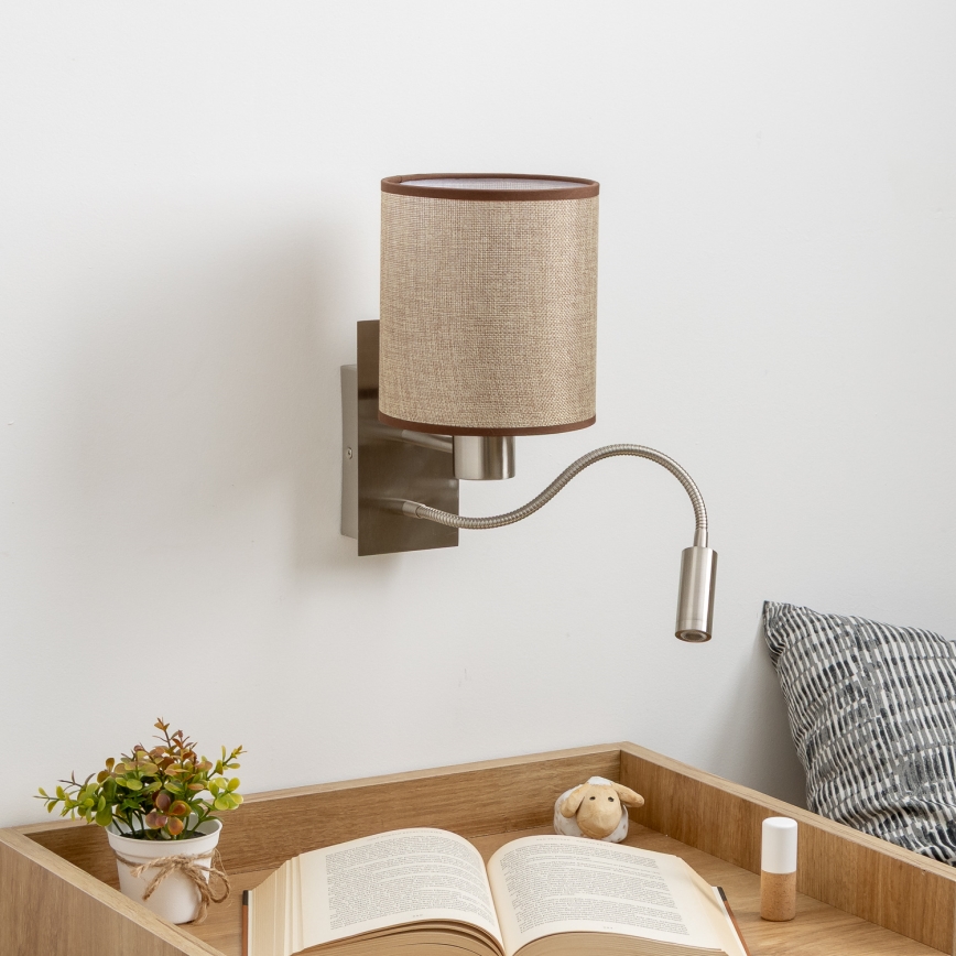 Brilagi - LED Flexibele wandlamp NUBILA 1xE27/25W/230V + LED/3W mat chroom/bruin