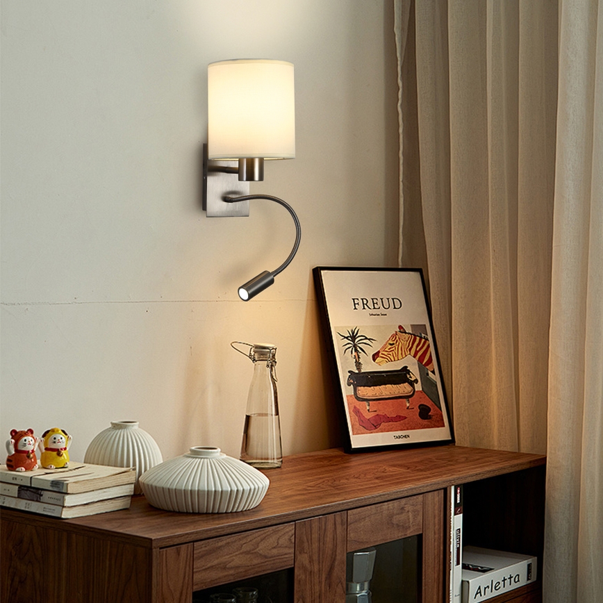 Brilagi - LED Flexibele wandlamp NUBILA 1xE27/25W/230V + LED/3W mat chroom/crème