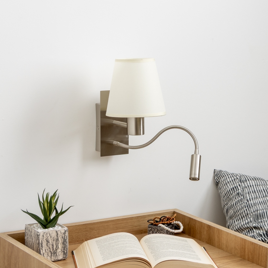 Brilagi - LED Flexibele wandlamp NUBILA 1xE27/25W/230V + LED/3W mat chroom/crème