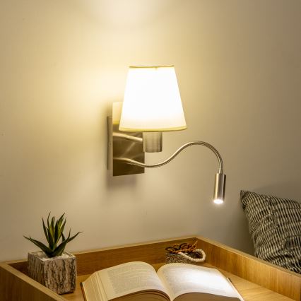 Brilagi - LED Flexibele wandlamp NUBILA 1xE27/25W/230V + LED/3W mat chroom/crème