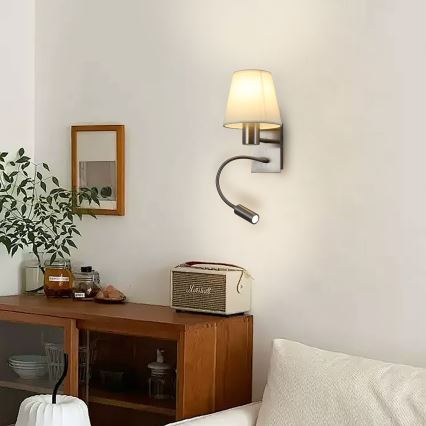 Brilagi - LED Flexibele wandlamp NUBILA 1xE27/25W/230V + LED/3W mat chroom/crème