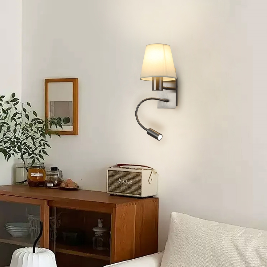 Brilagi - LED Flexibele wandlamp NUBILA 1xE27/25W/230V + LED/3W mat chroom/crème