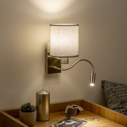 Brilagi - LED Flexibele wandlamp NUBILA 1xE27/25W/230V + LED/3W mat chroom/grijs