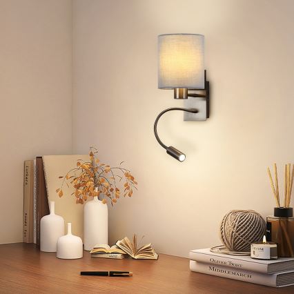 Brilagi - LED Flexibele wandlamp NUBILA 1xE27/25W/230V + LED/3W mat chroom/grijs