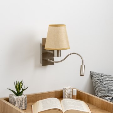 Brilagi - LED Flexibele wandlamp NUBILA 1xE27/25W/230V + LED/3W mat chroom/lichtbruin