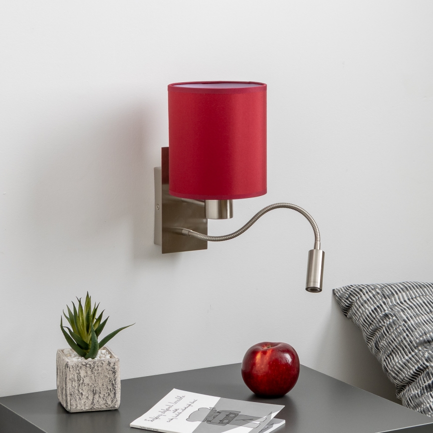 Brilagi - LED Flexibele wandlamp NUBILA 1xE27/25W/230V + LED/3W mat chroom/Pompejaanse rood