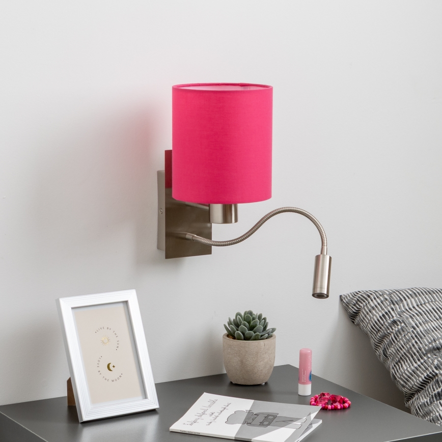 Brilagi - LED Flexibele wandlamp NUBILA 1xE27/25W/230V + LED/3W mat chroom/roze
