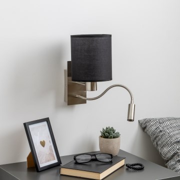Brilagi - LED Flexibele wandlamp NUBILA 1xE27/25W/230V + LED/3W mat chroom/zwart