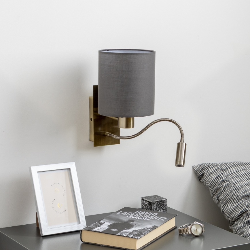 Brilagi - LED Flexibele wandlamp NUBILA 1xE27/25W/230V + LED/3W messing/antraciet
