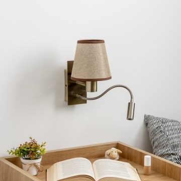 Brilagi - LED Flexibele wandlamp NUBILA 1xE27/25W/230V + LED/3W messing/bruin