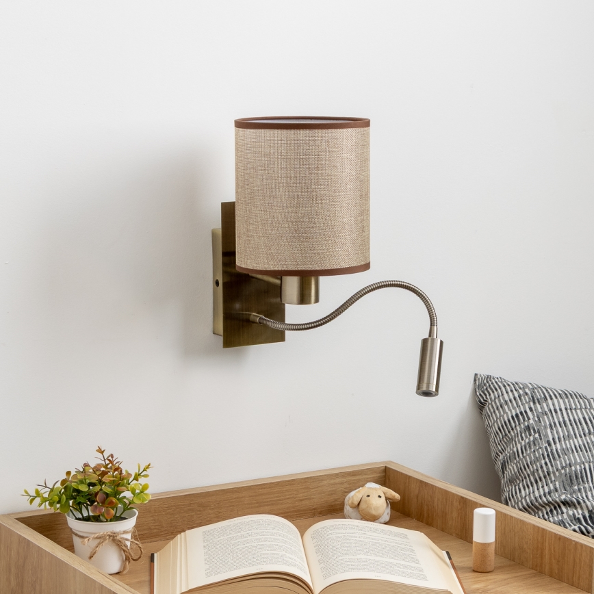 Brilagi - LED Flexibele wandlamp NUBILA 1xE27/25W/230V + LED/3W messing/bruin