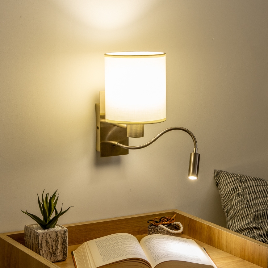 Brilagi - LED Flexibele wandlamp NUBILA 1xE27/25W/230V + LED/3W messing/crème