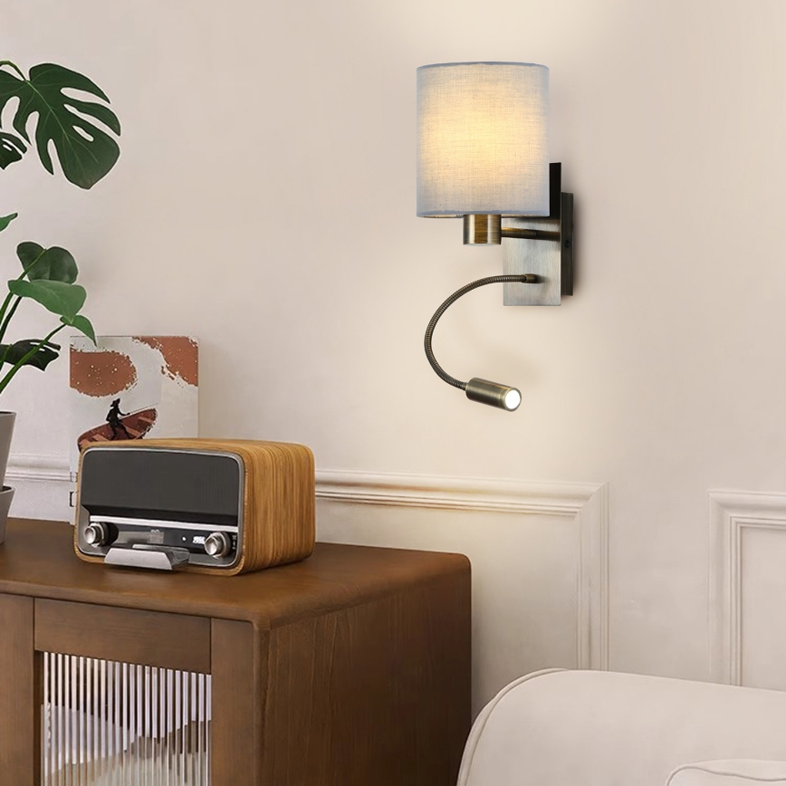 Brilagi - LED Flexibele wandlamp NUBILA 1xE27/25W/230V + LED/3W messing/crème