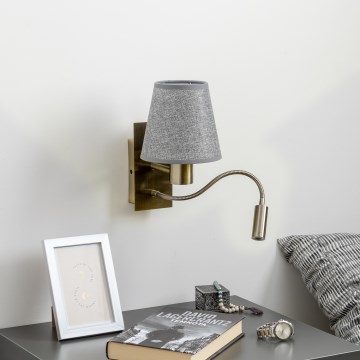 Brilagi - LED Flexibele wandlamp NUBILA 1xE27/25W/230V + LED/3W messing/grijs
