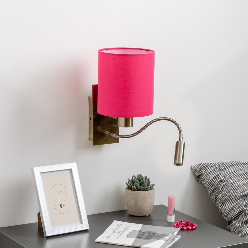 Brilagi - LED Flexibele wandlamp NUBILA 1xE27/25W/230V + LED/3W messing/roze