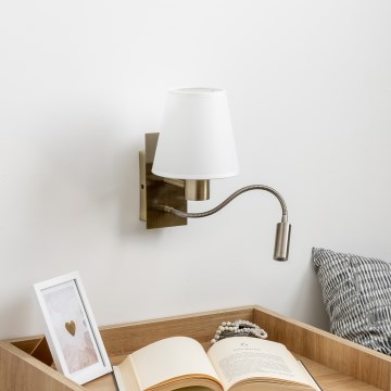 Brilagi - LED Flexibele wandlamp NUBILA 1xE27/25W/230V + LED/3W messing/wit
