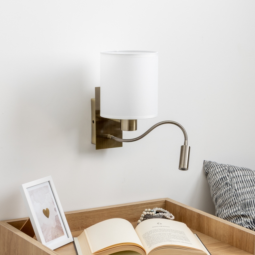 Brilagi - LED Flexibele wandlamp NUBILA 1xE27/25W/230V + LED/3W messing/wit