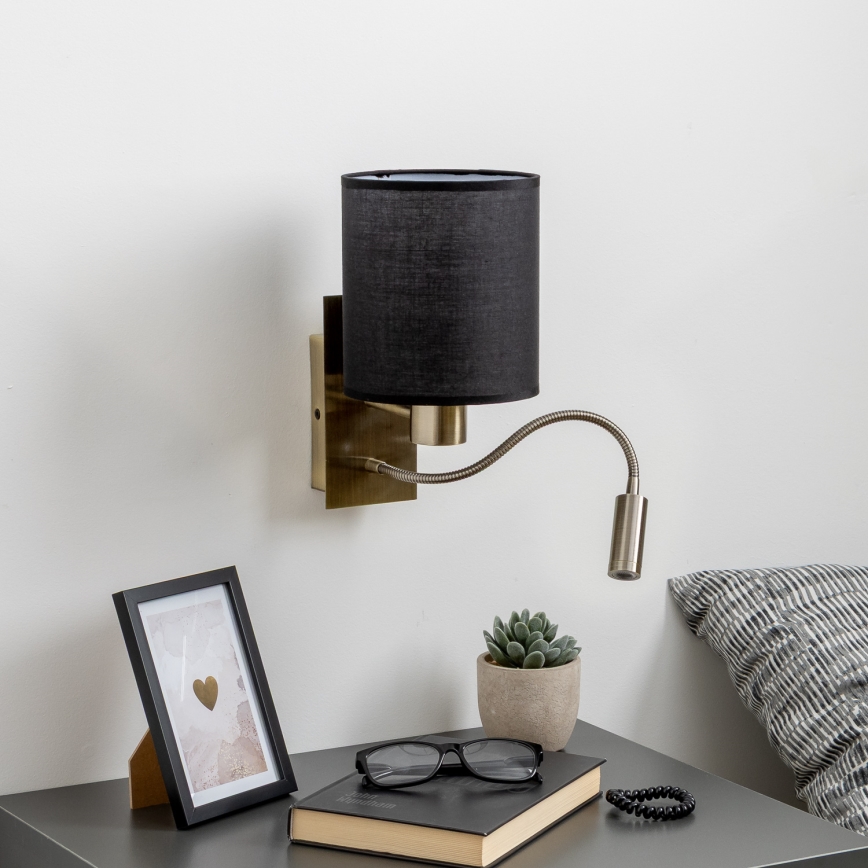 Brilagi - LED Flexibele wandlamp NUBILA 1xE27/25W/230V + LED/3W messing/zwart