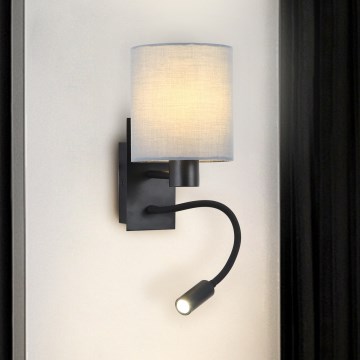 Brilagi - LED Flexibele wandlamp NUBILA 1xE27/25W/230V + LED/3W zwart/grijs