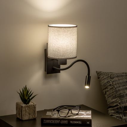 Brilagi - LED Flexibele wandlamp NUBILA 1xE27/25W/230V + LED/3W zwart/grijs