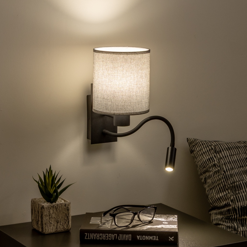 Brilagi - LED Flexibele wandlamp NUBILA 1xE27/25W/230V + LED/3W zwart/grijs