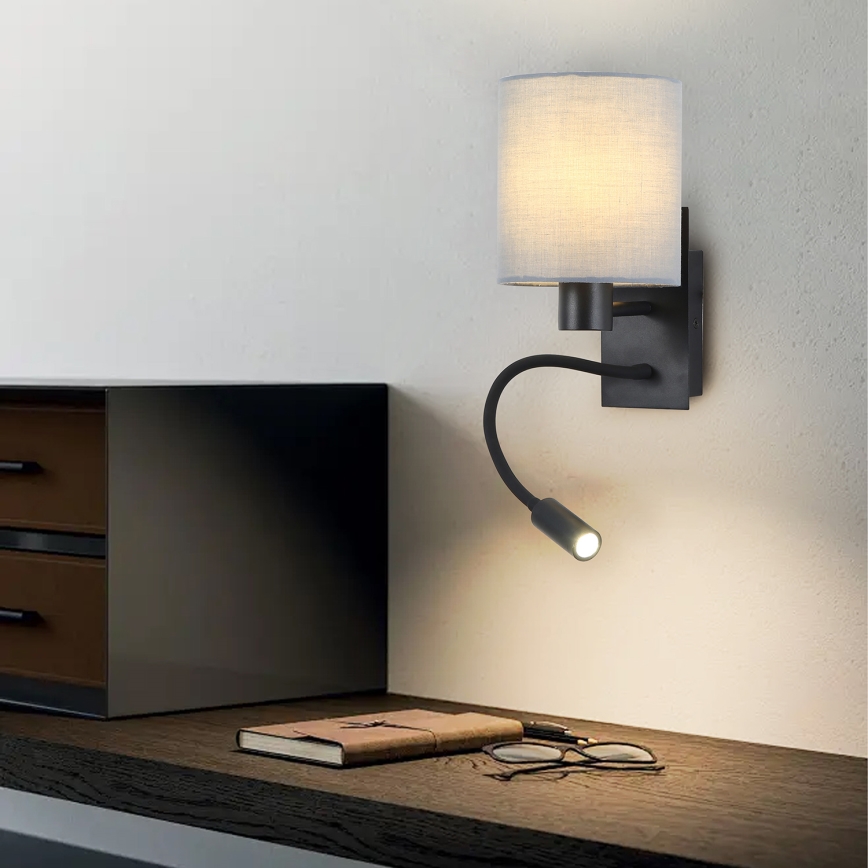 Brilagi - LED Flexibele wandlamp NUBILA 1xE27/25W/230V + LED/3W zwart/grijs