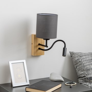 Brilagi - LED Flexibele wandlamp NUBILA WOOD 1xE27/25W/230V + LED/3W eiken/antraciet