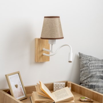 Brilagi - LED Flexibele wandlamp NUBILA WOOD 1xE27/25W/230V + LED/3W eiken/bruin