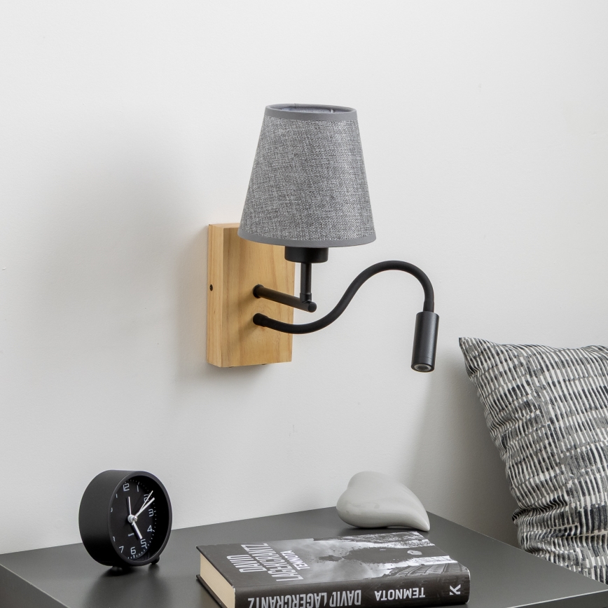 Brilagi - LED Flexibele wandlamp NUBILA WOOD 1xE27/25W/230V + LED/3W eiken/grijs