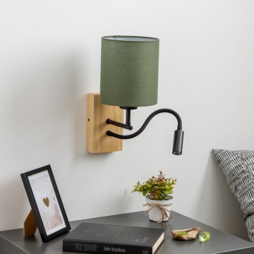 Brilagi - LED Flexibele wandlamp NUBILA WOOD 1xE27/25W/230V + LED/3W eiken/groen